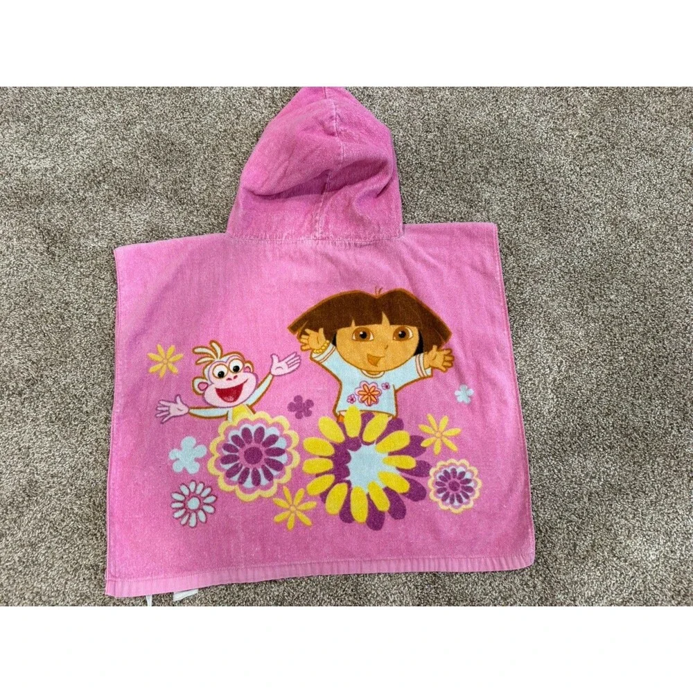 Vintage Y2K Dora The Explorer Boots Towel Poncho Hooded Beach Towel Pink